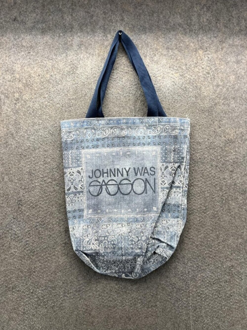 Johnny Was Tote Bag Womens OS Blue Paisley Canvas Boho Shoulder Casual
